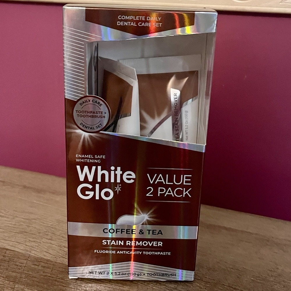 White Glo Coffee & Tea Stain Removal Teeth Whitening Toothpaste Protection 2‎ Pk